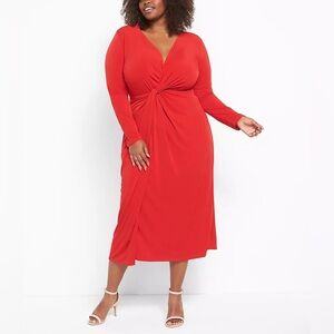 Lane Bryant Twist-Waist Sheath Dress Long Sleeve Red Holiday Dress